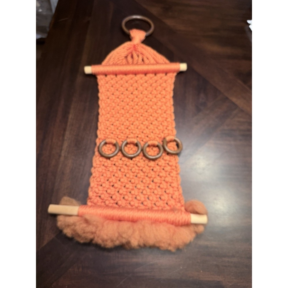 Vintage Macrame Boho  Wall Hanging Orange Towel Holder 70s Retro